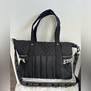 Steve Madden Black Quilted Tote with Logo Straps NWT